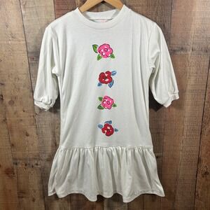 Vintage 80s 90s Gitano Girls Dress Youth 10-12 Floral Glitter Drop Waist Retro